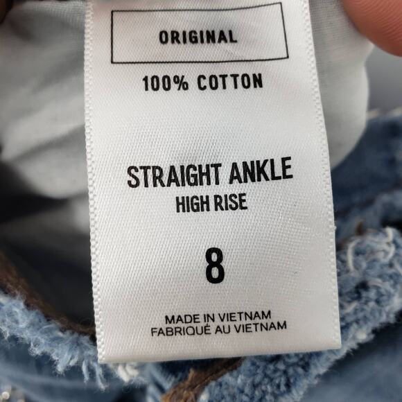 Express Straight Ankle Jeans 8 High Rise Waist Distressed Chain Raw Hem Blue NWT - Picture 7 of 13